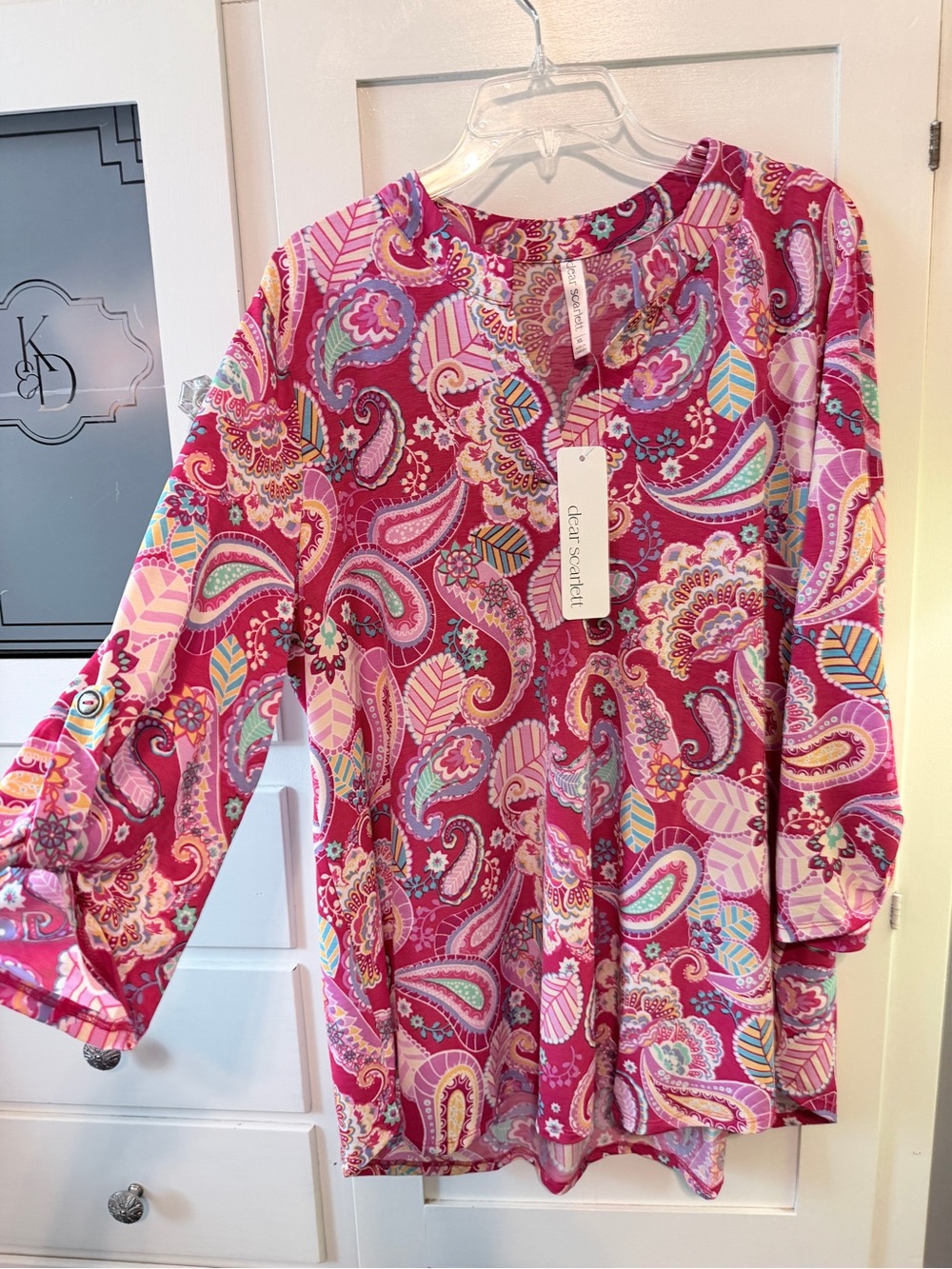 Dear Scarlett Fuchsia Paisley Roll-Tab Tunic